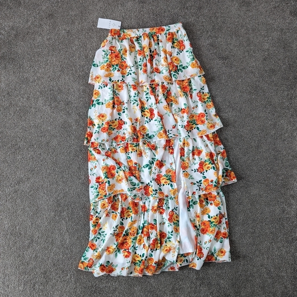 WAYF Floral Tiered Maxi Skirt Women's Small NEW NWT